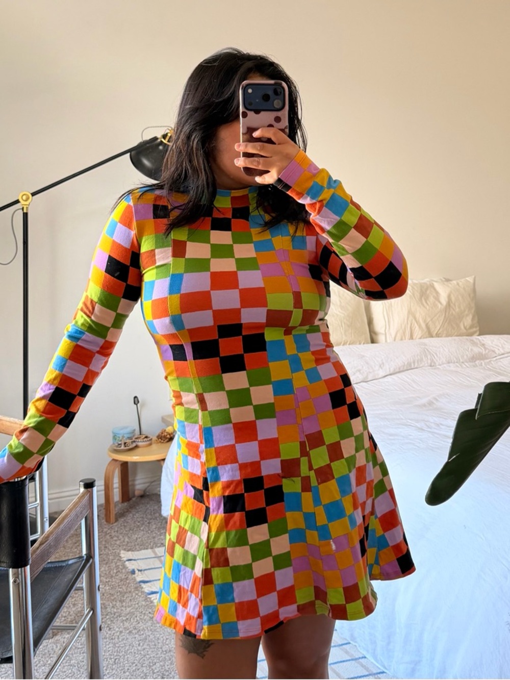 Nooworks Multicolor Checkered Long-Sleeve mini dress